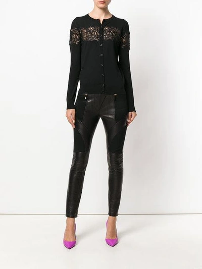 Shop Versace Baroque Lace Cardigan In Black