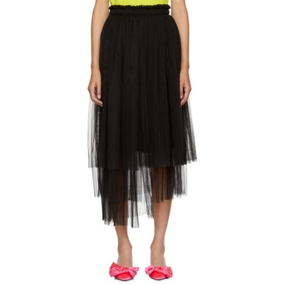 Shop Msgm Black Tulle Skirt