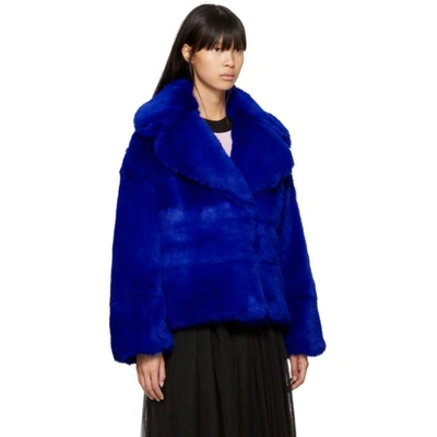 Shop Msgm Blue Short Faux Fur Jacket