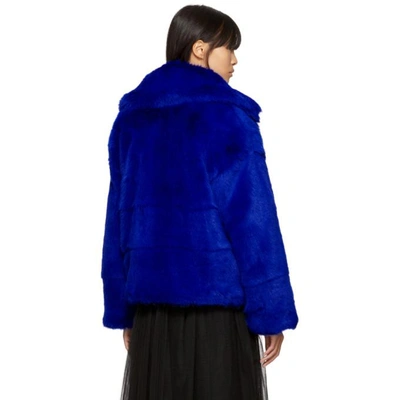 Shop Msgm Blue Short Faux Fur Jacket