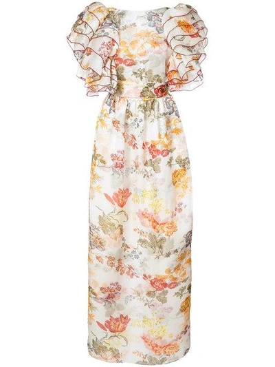 Shop Rosie Assoulin Floral Print Puff Sleeve Dress In White