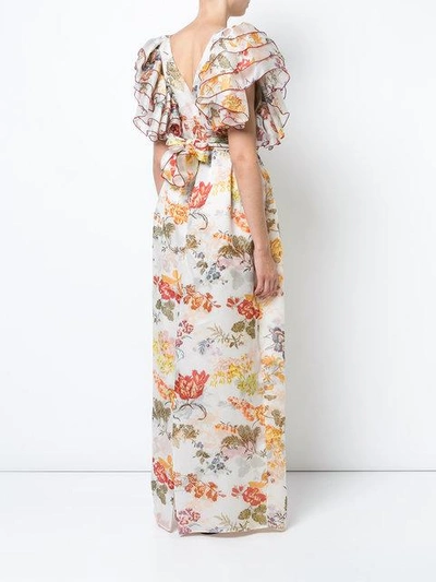 Shop Rosie Assoulin Floral Print Puff Sleeve Dress In White