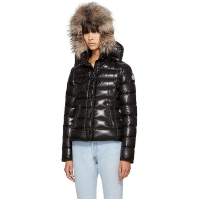 Shop Moncler Black Down Fur Armoise Jacket