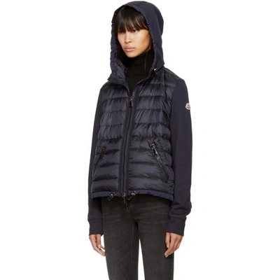 Shop Moncler Navy Down French Terry Hooded Jacket In *778 Navy