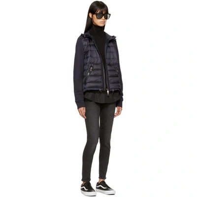 Shop Moncler Navy Down French Terry Hooded Jacket In *778 Navy