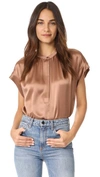 Vince Shirred Neck Blouse In Tobacco