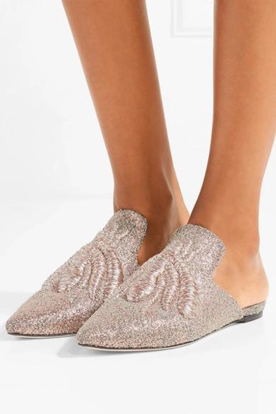 Shop Sanayi313 Ragno Embroidered Metallic Woven Slippers