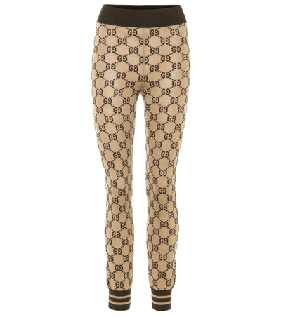 Gucci Intarsia Gg Wool Leggings In Beige-ebony