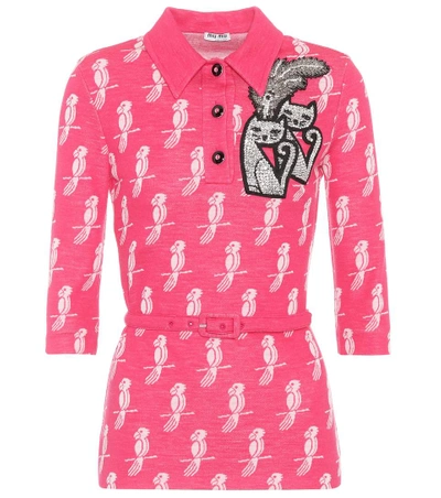 Shop Miu Miu Embellished Wool-blend Blouse In Pink