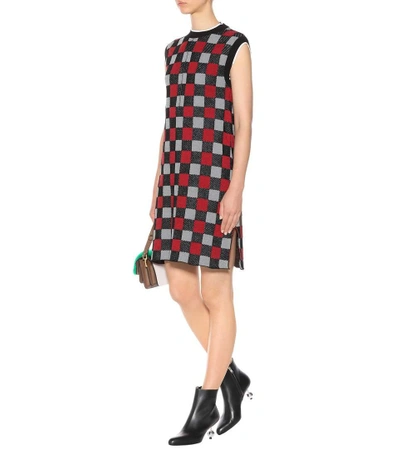 Shop Marni Checked Cotton-blend Dress In Multicoloured