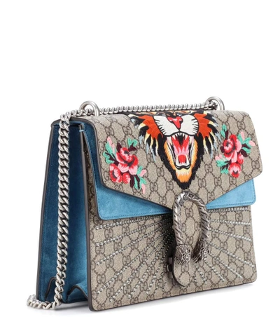 Shop Gucci Dionysus Gg Supreme Medium Coated Canvas And Suede Shoulder Bag In Multicoloured