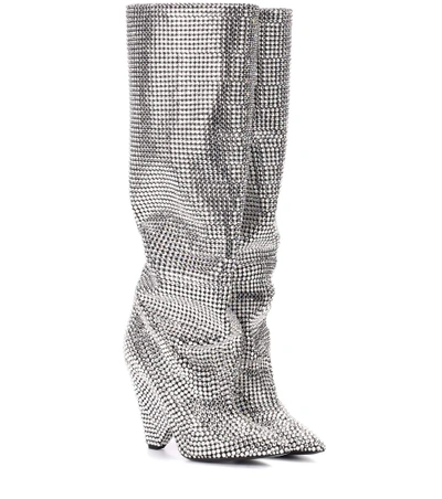 Shop Saint Laurent Niki 105 Crystal-embellished Boots In White