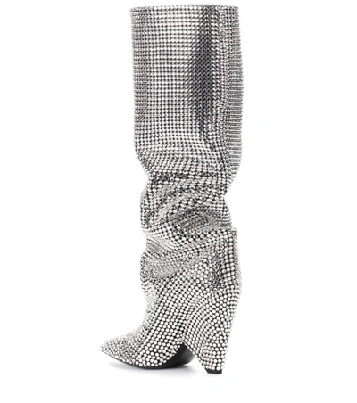 Shop Saint Laurent Niki 105 Crystal-embellished Boots In White