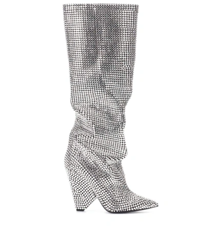 Shop Saint Laurent Niki 105 Crystal-embellished Boots In White