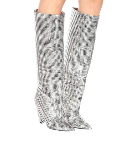 Shop Saint Laurent Niki 105 Crystal-embellished Boots In White