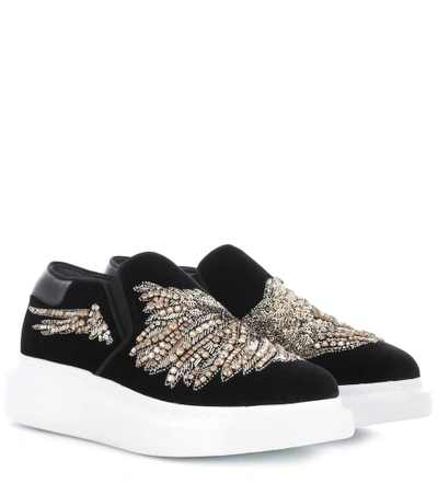 Alexander Mcqueen Embellished Velvet Slip-on Platform Trainers In Llk