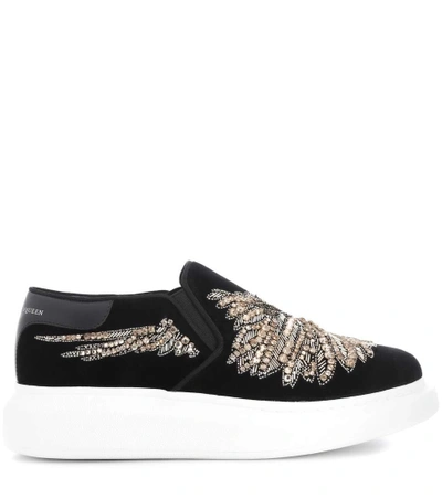 Shop Alexander Mcqueen Embellished Velvet Sneakers In Llk