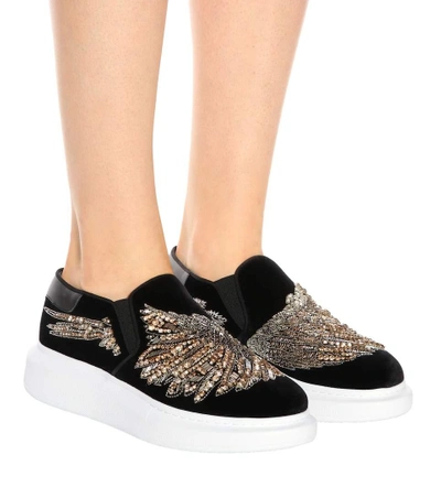 Shop Alexander Mcqueen Embellished Velvet Sneakers In Llk