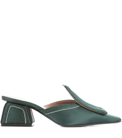 Shop Marni Satin Mules In Forest Eight