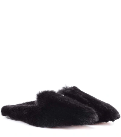 Aquazzura Purr Mink-fur Slippers In Black