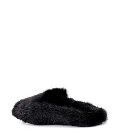 Shop Aquazzura Purr Mink-fur Slippers In Black