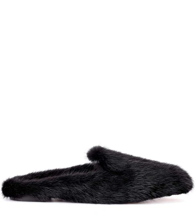 Shop Aquazzura Purr Mink-fur Slippers In Black