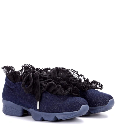 Ganni Denim Ariana Ruffle Sneakers In Deeim | ModeSens