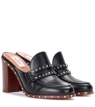 Shop Valentino Garavani Rockstud Leather Mules In Llack