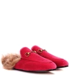 GUCCI PRINCETOWN FUR-LINED VELVET SLIPPERS,P00274697-9