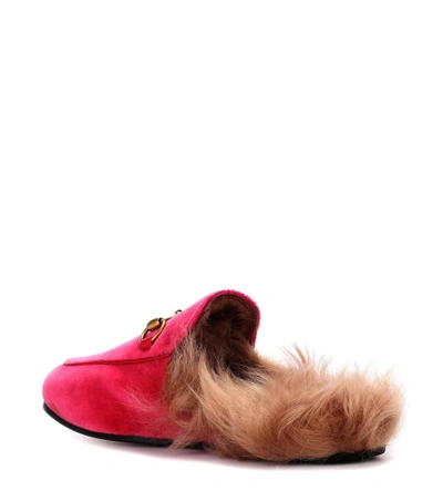 Shop Gucci Princetown Fur-lined Velvet Slippers In Pink