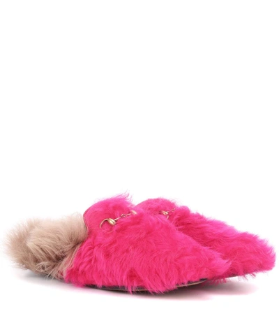 Shop Gucci Princetown Shearling Slippers In Pink