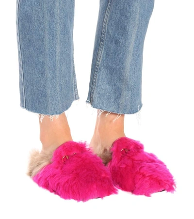 Shop Gucci Princetown Shearling Slippers In Pink