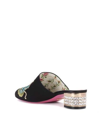 Shop Gucci Embroidered Satin Slippers In Multicoloured