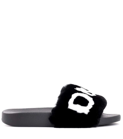 Shop Dolce & Gabbana Fur Slides In Black