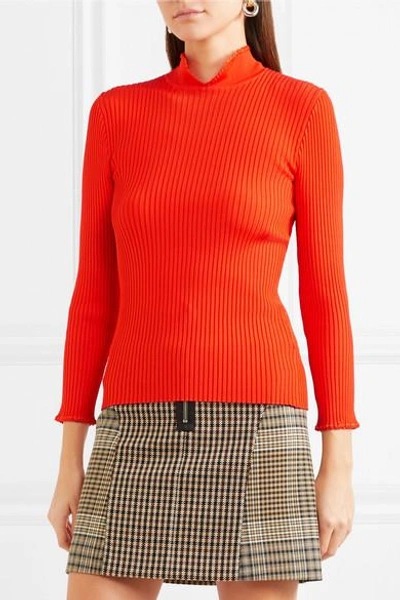 Ganni Romilly Crochet-trimmed Ribbed-knit Top In Lig Apple Red | ModeSens