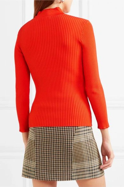 Shop Ganni Romilly Crochet-trimmed Ribbed-knit Top In Orange