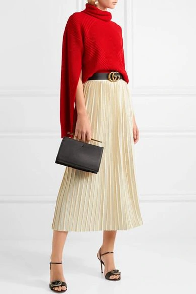 Shop Gucci Metallic Pleated Wool-blend Midi Skirt In Ivory