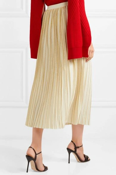 Shop Gucci Metallic Pleated Wool-blend Midi Skirt In Ivory