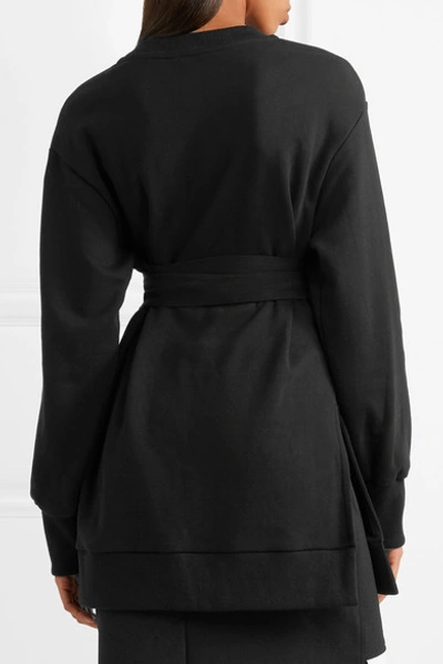 Shop Goen J Belted Cotton-jersey Sweatshirt In Black