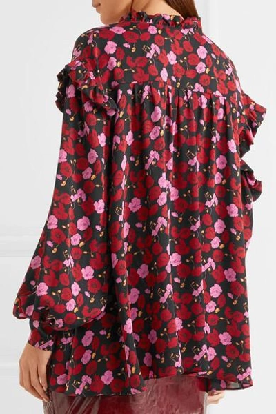 Shop Magda Butrym Forli Cold-shoulder Ruffled Floral-print Silk-crepe Blouse