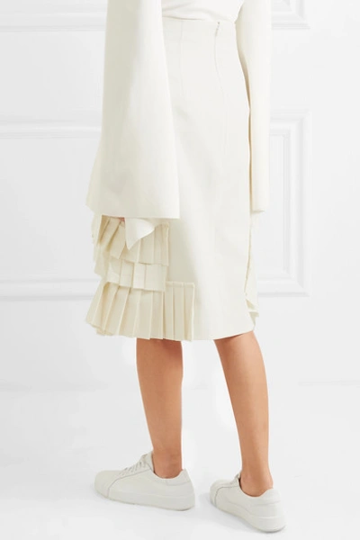 Shop Jacquemus Seville Asymmetric Pleated Crepe Skirt In Ecru