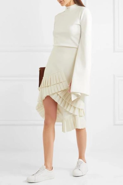 Shop Jacquemus Seville Asymmetric Pleated Crepe Skirt In Ecru