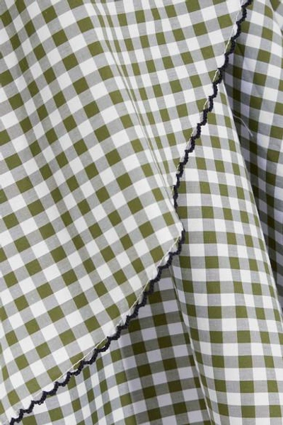 Shop Caroline Constas Adelle Ruffled Gingham Cotton-poplin Skirt In Green