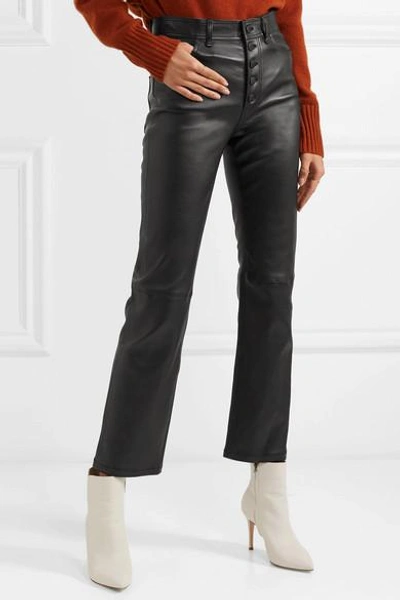 Shop Joseph Den Cropped Stretch-leather Straight-leg Pants In Black