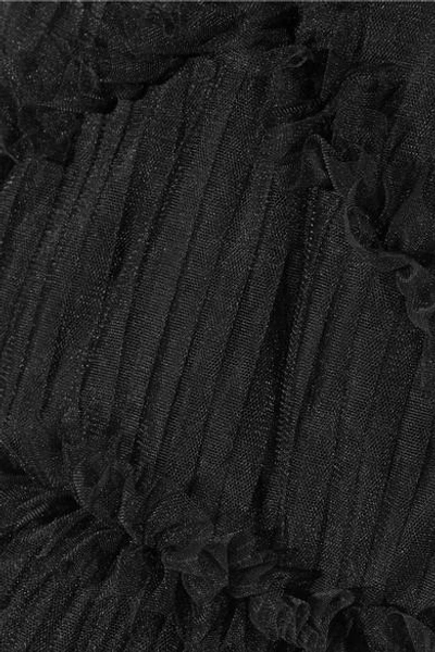 Shop Msgm Pleated Tulle Midi Dress In Black