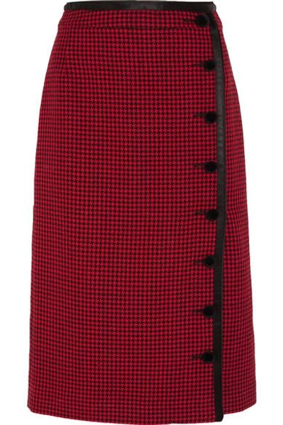 Shop Altuzarra Christofor Silk Satin-trimmed Houndstooth Wool Skirt