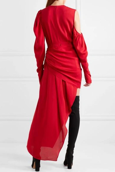 Shop Magda Butrym Sevilla Cold-shoulder Asymmetric Silk-crepe Midi Dress