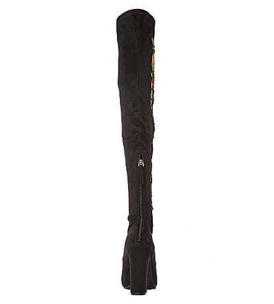 Shop Steve Madden Envoke Embroidered Over-the-knee Boots In Black-micro Fibre