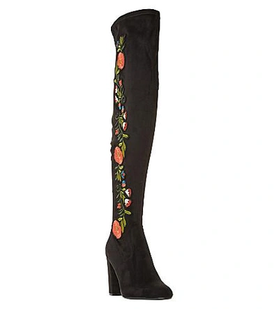 Shop Steve Madden Envoke Embroidered Over-the-knee Boots In Black-micro Fibre