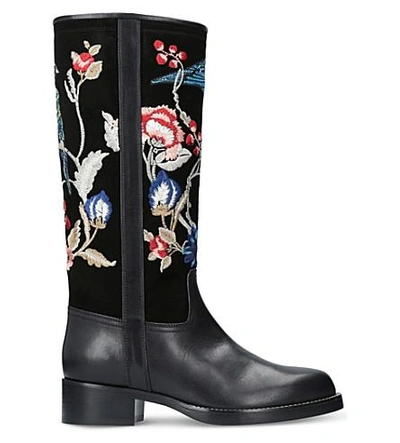 Shop Etro Embroidered Leather And Suede Boots In Black